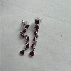 Elegant Silver and Red Drop Earrings